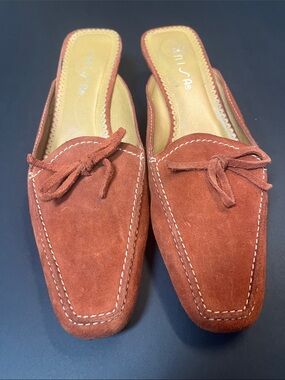 Burnt Orange Suede Square Toe Kitten Heel Mules Vintage Unisa Size 6.5